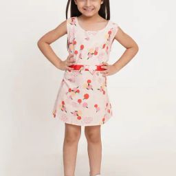 Creative Kid'S Girls Light Pink Cotton Regular Fit Printed Dress-image-39