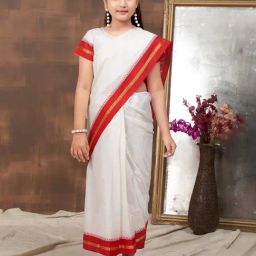 Aarika Kids White Solid Saree with Blouse-image-90