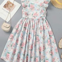 Bolly Lounge Girls Cyan & Pink Floral Dress-image-98