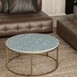 Casagold Floral Vegan Shell Inlay Coffee Table With Stand - Blue-44