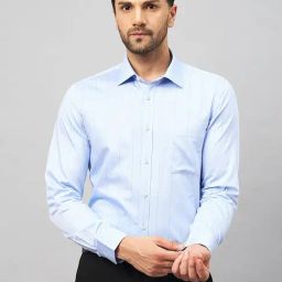 Louis Stitch Blue Cotton Regular Fit Striped Shirt-image-60
