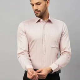 Louis Stitch Beige Cotton Regular Fit Striped Shirt-image-0
