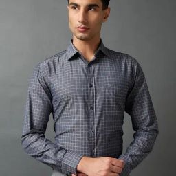 Daniel Hechter Grey Cotton Blend Regular Fit Checks Formal Shirt-picture-31