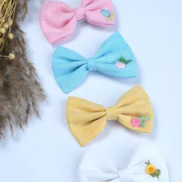 FUNKRAFTS Girls Pack of 4 Embroidered Linen Bow Alligator Hair Clips-image-93
