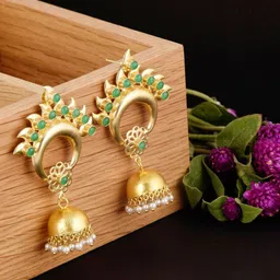 FIROZA Artificial Stones Studded & Beaded Dome Shaped Jhumkas-50