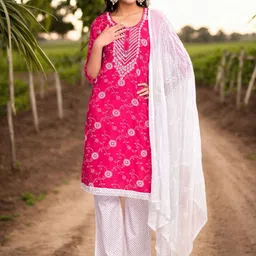 Anouk Women Floral Embroidered Regular Thread Work Kurta with Palazzos & With Dupatta-18