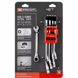 Facom 467 B open end wrenches with ratchet Series 8-Piece Combination Ratchet Spanner Set, 8 - 19, Chrome, 467B.JP8PB-picture-6