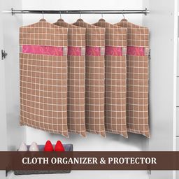 Kuber Industries Brown Set of 2 Checked Mesh Cotton Multi-Utility Hanging Organisers image 4
