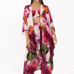 THR3Letter Floral Printed Three- Piece Top, Trousers & Shrug Co-Ords-picture-1
