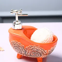 MARKET99 Orange Embossed Bath Tub Shaped Ceramic Waterproof Soap Dispenser 300 ml-image-46