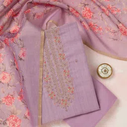 Koskii Floral Embroidered Sequinned Linen Unstitched Dress Material-picture-12