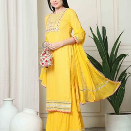Rajnandini Floral Printed Thread Work Pure Cotton Kurta With Trousers & Dupatta image 4
