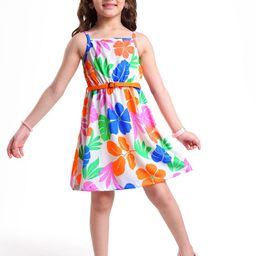 Hola Bonita Girls Tropical Print Belted Fit & Flare Dress-image-47