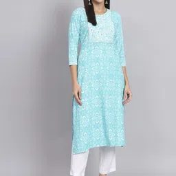 Anouk Turquoise Blue Ethnic Motifs Printed Gotta Patti Liva Straight Kurta-image-26
