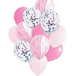 Crackles Pink Marble Balloon Set With Confetti Balloons - Pack of 12-29