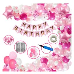 Bubble Trouble Girls Happy Birthday Balloon Banner Decoration Kit Combo Pink - Pack of 61-image-70