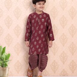 Babyhug Full Sleeves Kurta & Dhoti Set Floral Print - Maroon-picture-44