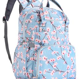 Floral Print Multipurpose Diaper Backpack-Blue-picture-11
