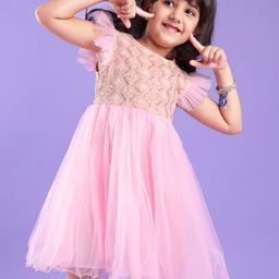 Babyhug Ruffle Sleeves Ethnic Dress Embroidered and Sequin Detailing - Pink-image-45