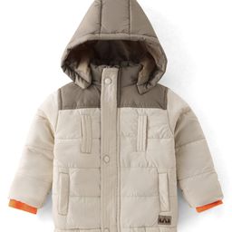 Babyhug Woven Full Sleeves Hooded Jacket Solid Colour - Grey-image-71