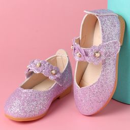 Babyoye Slip On Glittery Ballerina with Floral Applique & Velcro Closure - Purple-image-95