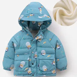 Kookie Kids Full Sleeves Padded Hooded Jacket With Space Theme Print - Blue-picture-42