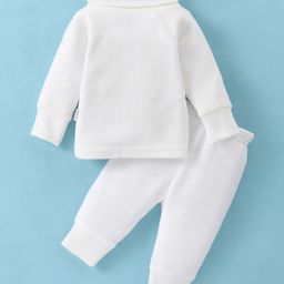 Mom's pet Cotton Full Sleeves Solid Ribbed Thermal Set - White-image-38