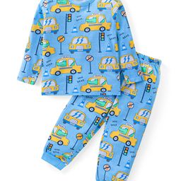 Babyhug Cotton Knit Full Sleeves Night Suit with Car Print - Blue-image-89
