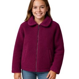 Pine Kids Woven Full Sleeves Collar Neck Front Open Solid Colour Winter Jacket - Burgundy-image-1