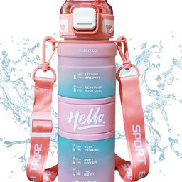 Bunie 1 Litre Sports Water Bottle with Handle, Adjustable Strap & Time Marker  Pink-18