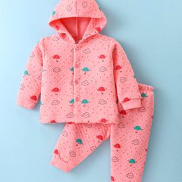 Tango Full Sleeves Hooded Front Open Printed Winter Wear Night Suit - Dark Pink-image-59