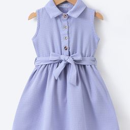 Mark & Mia Sleeveless Textured Shirt Style Frock with Belt Detailing - Lavender-image-77