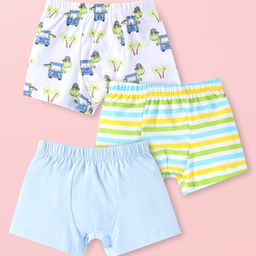Babyhug 100% Cotton Knit Trunks with Striped & Turtle Print Pack of 3 - Light Blue & White-picture-12