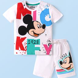 Babyhug Disney Single Jersey Knit Half Sleeves T-Shirt & Shorts Set with Mickey Mouse Graphics - White-image-30