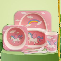 Tony Stark Bamboo Baby Feeding Set - 5-Piece Tableware for Toddlers, Kids & Babies Includes Plate, Bowl, Cup, Spoon, Fork - BPA-Free, Eco-Friendly |Organic & Natural (Unicorn)-22