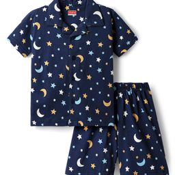 Babyhug Cotton Knit Half Sleeves Co-ords Short Nightsuit with Star & Moon Print - Navy Blue-image-68