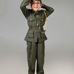 BookMyCostume Cotton Full Sleeves Subhash Chandra Bose Fancy Dress Costume Set - Green-image-21