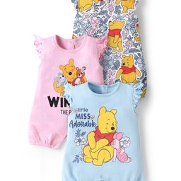 Babyhug Disney Interlock Knit Frill Sleeves Onesies With Winnie The Pooh Graphics Pack Of 3 - Blue Pink & White-image-22