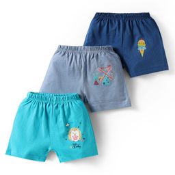 OHMS Single Jersey Knit Above Knee Length Shorts with Animal Print Pack of 3 - Light Blue Grey & Navy Blue-image-77