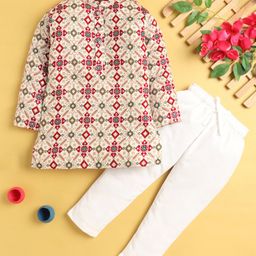 Jeet Ethnics Cotton Blend Full Sleeves Ethnic Motifs Designed Kurta Pyjama Set - Beige-image-62