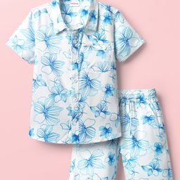Babyhug Rayon Woven Half Sleeves Shirt & Shorts Co-Ord Set With Floral Print - White-image-28