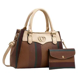 SYGA 2 Pcs Women's Stylish Contrast Color Handbag with Wallet | Medium Tote Bag with Shoulder Strap | Ideal for Daily Use & Gifting (Brown)-picture-30