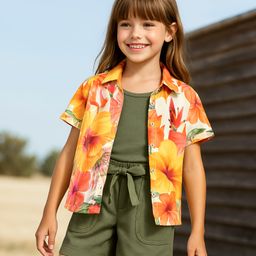 Ollington St.Cotton Woven Half Sleeves Floral Printed Shirt With Short Set With Belt & Inner Tee - Multicolour-image-45
