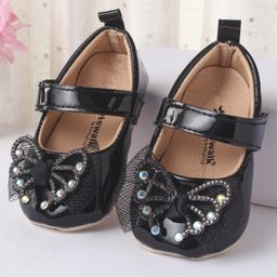 Cute Walk by Babyhug Booties With Velcro Closure & Butterfly Applique - Black-11