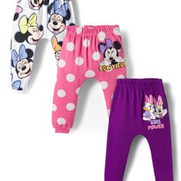 Babyhug Disney Interlock Knit Full Length Diaper Leggings With Minnie Mouse & Family Graphics Pack of 3 - White Pink & Purple-picture-38