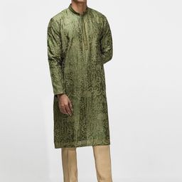 ASUKA Men Floral Embroidered Regular Thread Work Chanderi Silk Kurta with Trousers-30