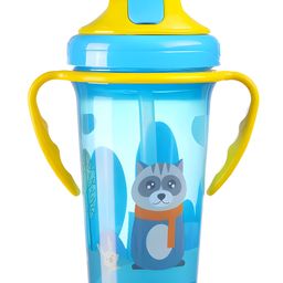 Cozy Vibes Baby Straw Pp Plastic Cups Kids Water Bottle Handle Sippy Training Cup Children Learn Drinking Straw Bottle with Double Handle- Pack of 1- Color May Vary image 2