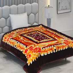Rian Brown & Yellow Floral Mink AC Room 400 GSM Single Bed Blanket-image-98