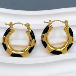 ZIVOM 18KT Gold-Plated Anti Tarnish Emerald Circular Hoop Earrings-image-22