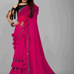 limtd Solid Sequinned Pure Georgette Ruffle Saree-56